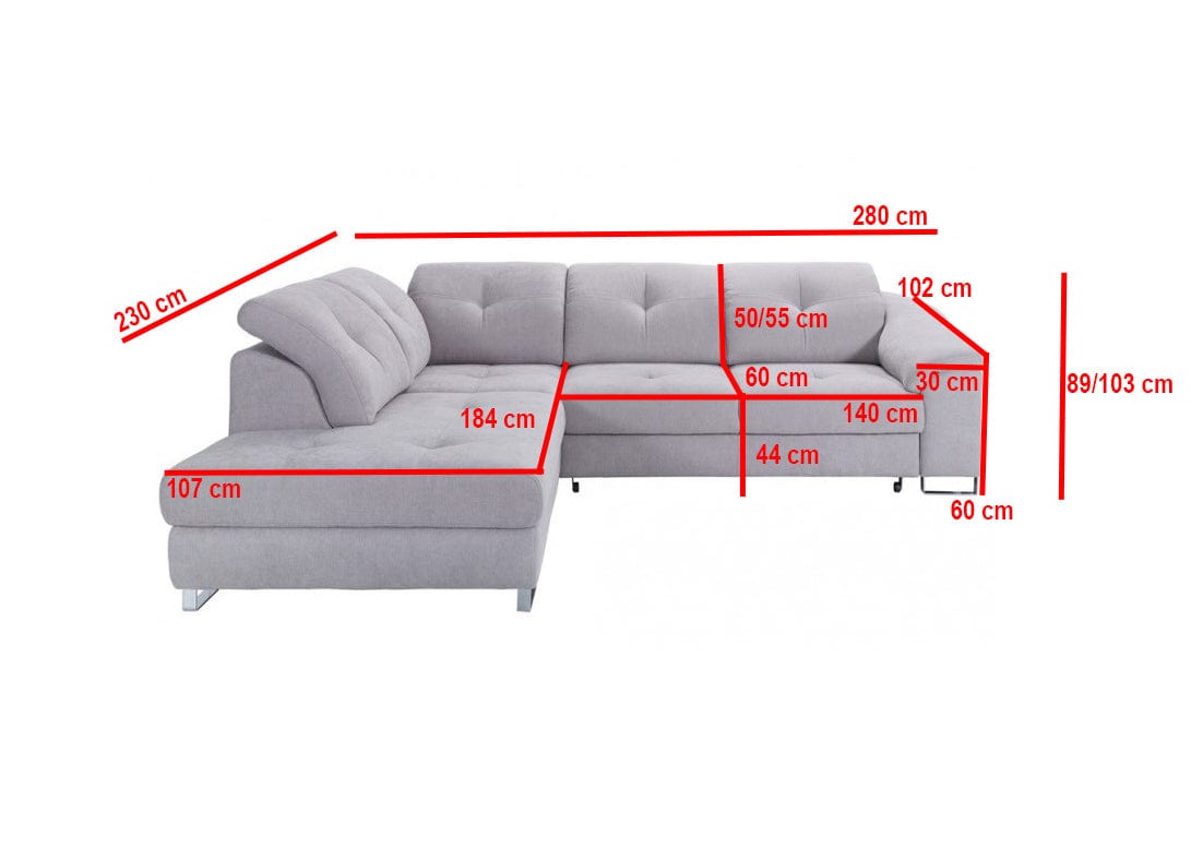 NOBILIA Light Gray Sectional Sleeper Sofa with Storage, Left Corner