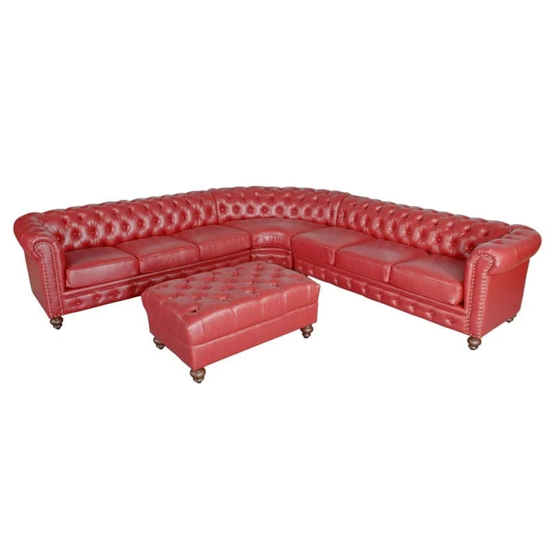 AFD Home Classic Chesterfield Red Sectional with Ottoman