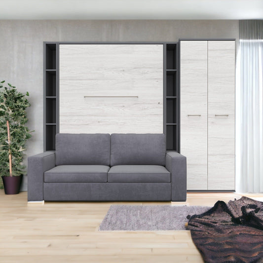 Maxima House Invento Vertical European FULL Size Sofa Murphy Bed with 2 Shelves and Wardrobe