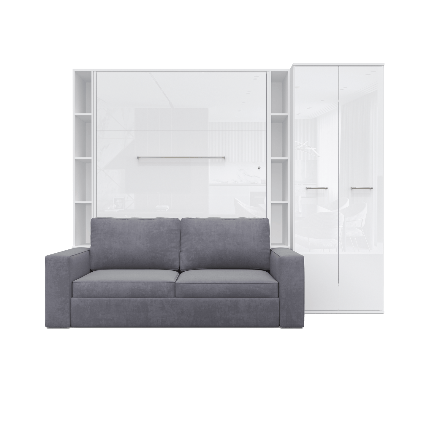 Maxima House Invento Vertical European FULL Size Sofa Murphy Bed with 2 Shelves and Wardrobe