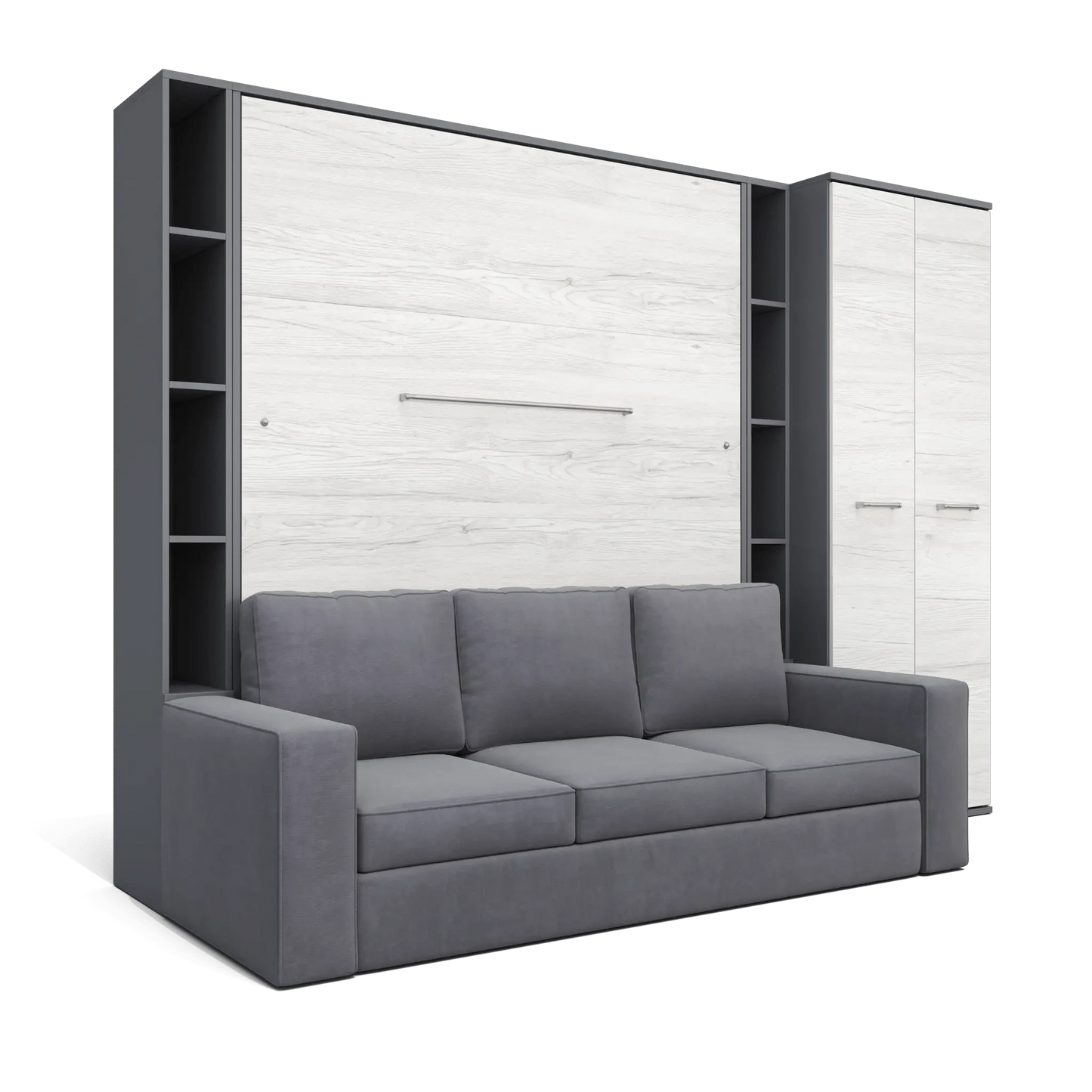 Maxima House Invento Vertical Queen Sofa Murphy Bed with 2 Cabinets and Wardrobe