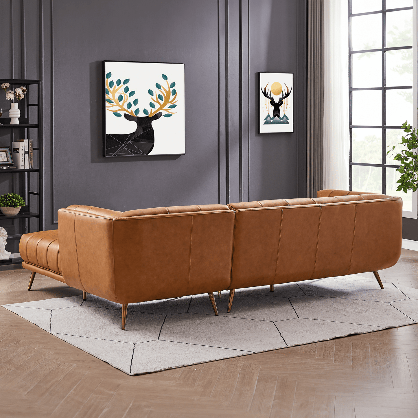 Ashcroft Addison Right Sectional Cognac Leather Sofa