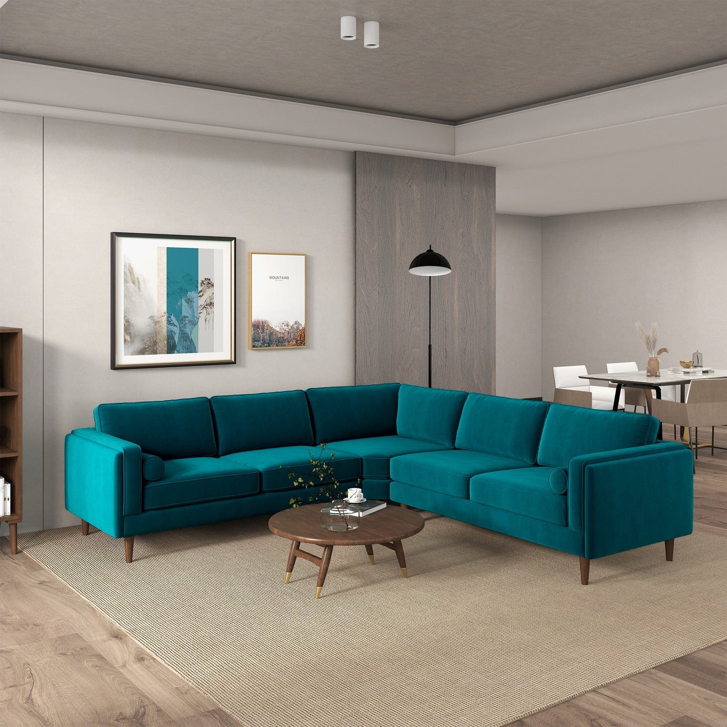 Ashcroft Amber Teal Velvet Corner Sectional Sofa
