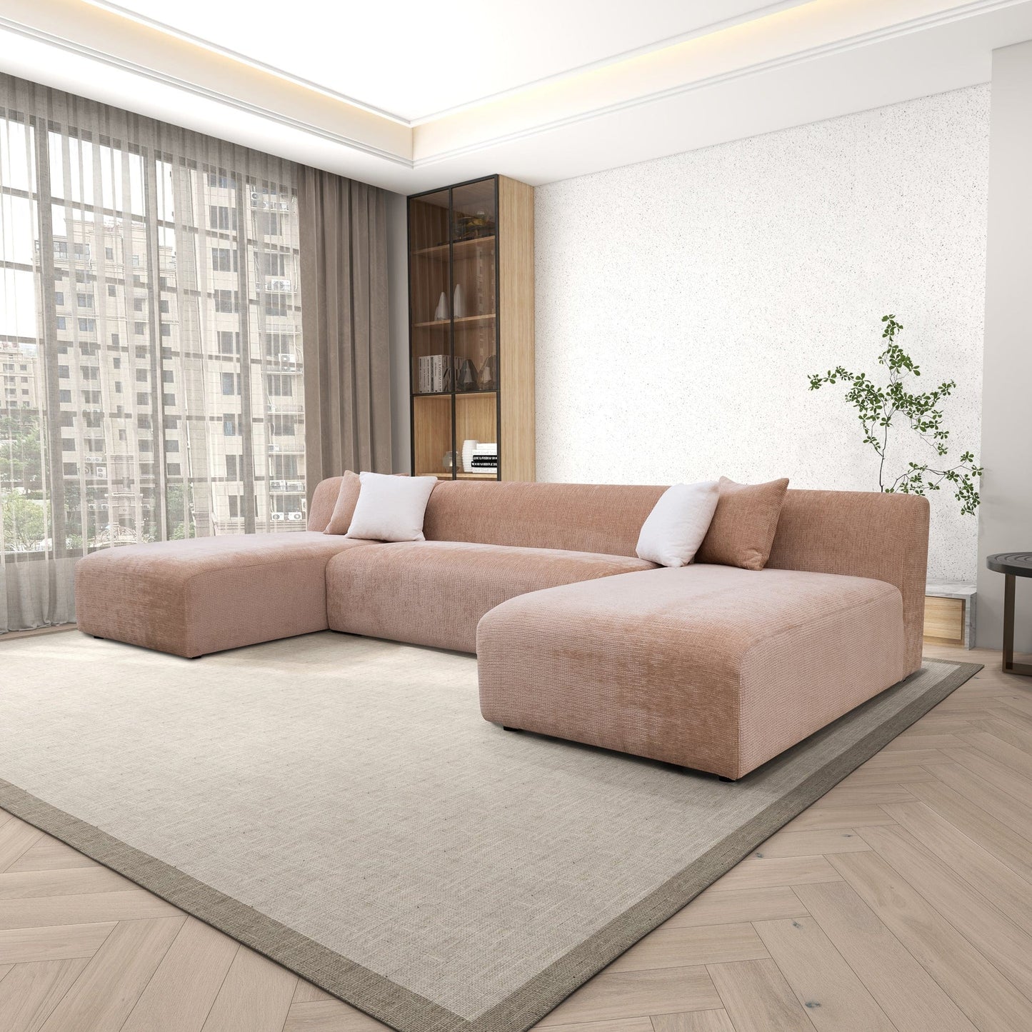 Ashcroft Audrey Peach Chenille U Shape Corner Sofa