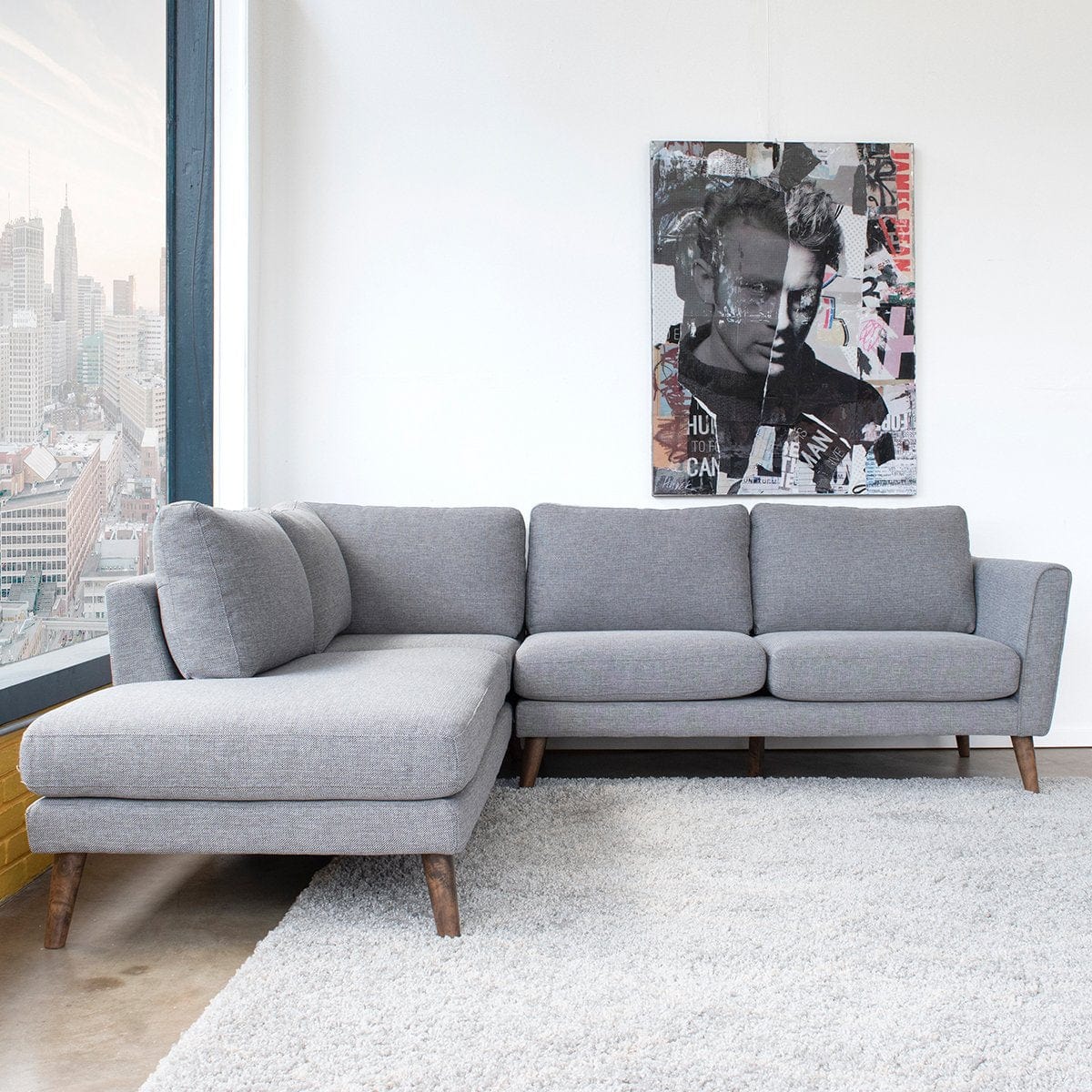 Ashcroft Benson Grey Fabric Sectional Sofa Left Facing Chaise