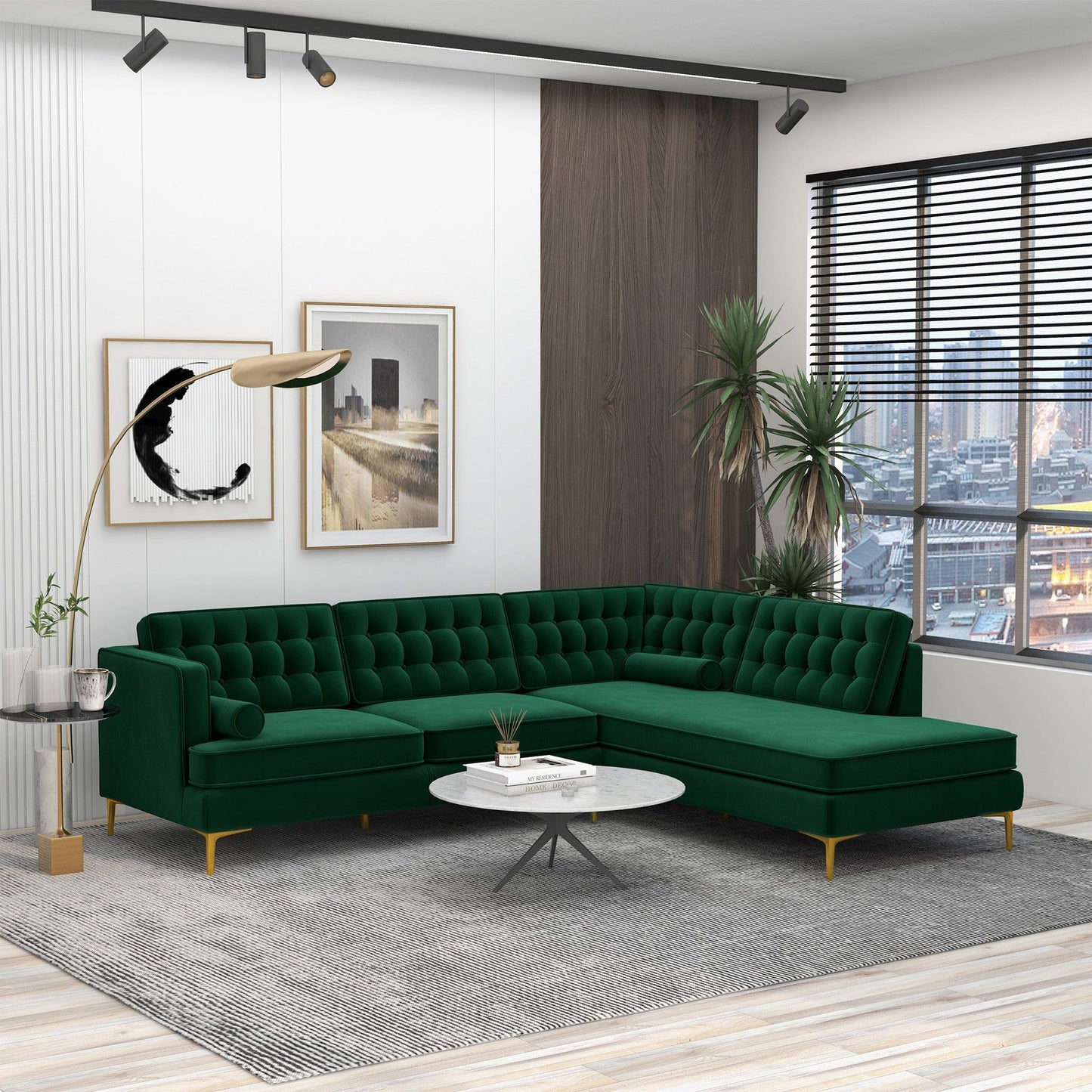 Ashcroft Brooke Green Sectional Sofa Right Facing