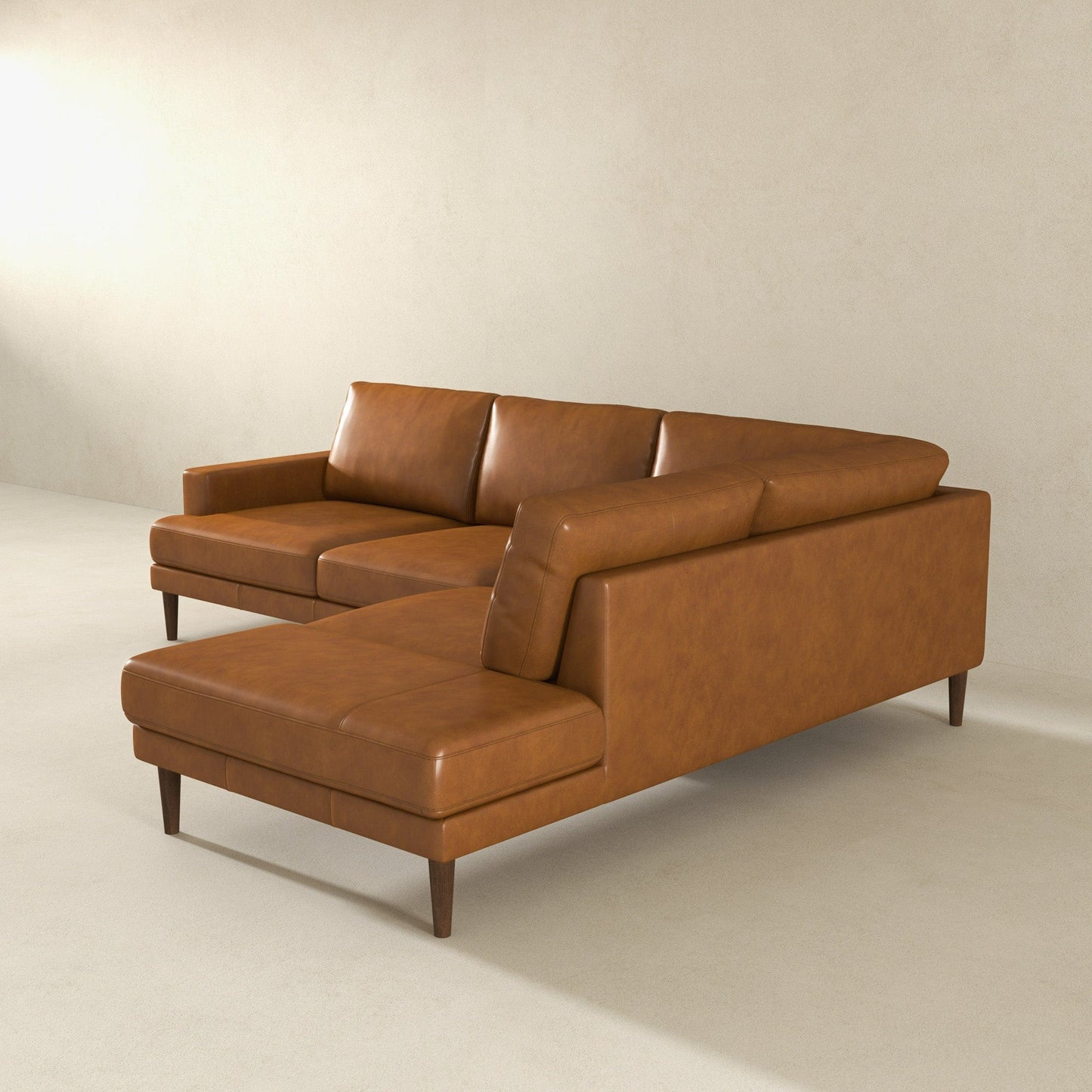 Ashcroft Corbin Right-Facing Tan Leather Sectional Sofa