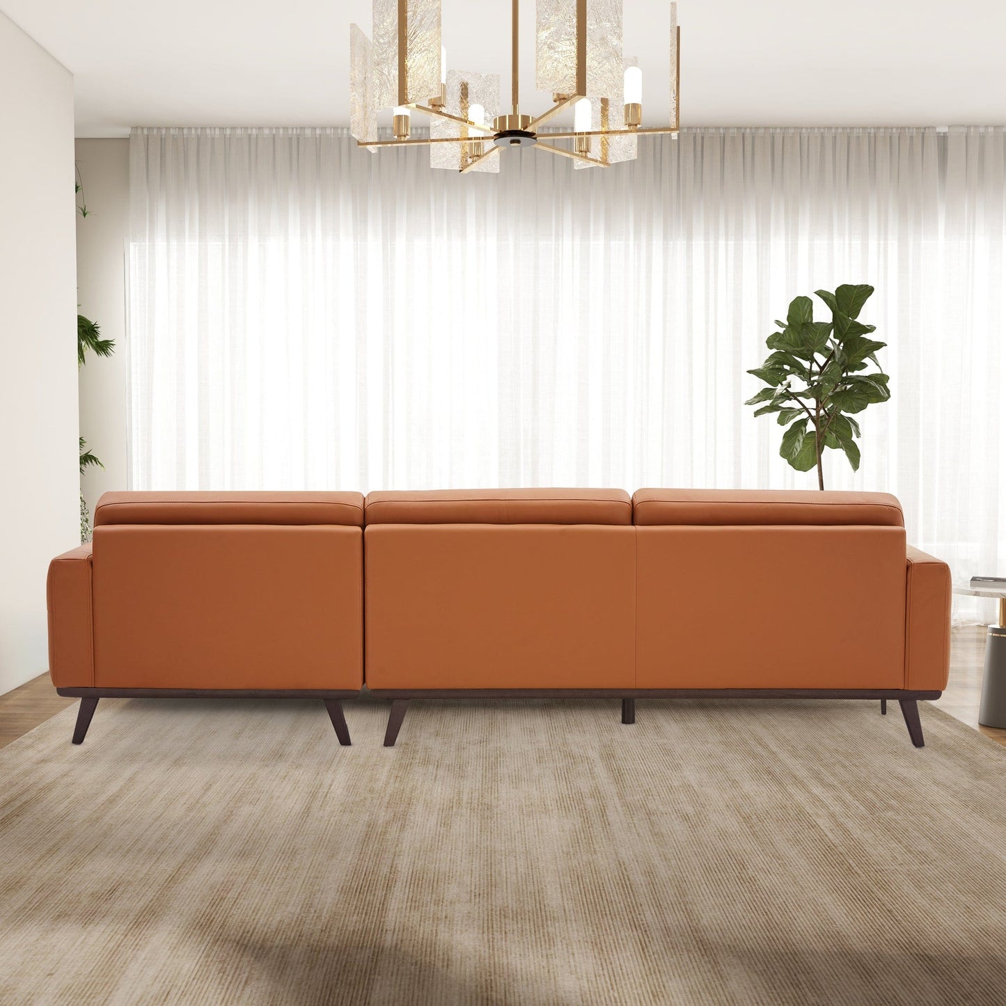 Ashcroft Ella L-Shaped Cognac Vegan Leather Right Sectional Couch