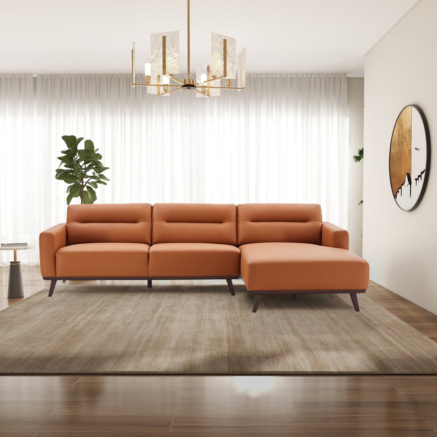 Ashcroft Ella L-Shaped Cognac Vegan Leather Right Sectional Couch