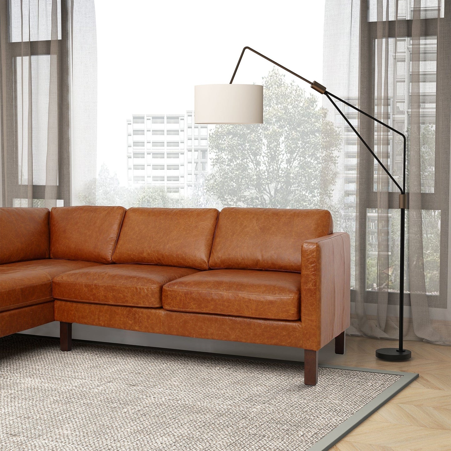 Ashcroft Juno Sectional Left Waxy Cognac Leather Sofa