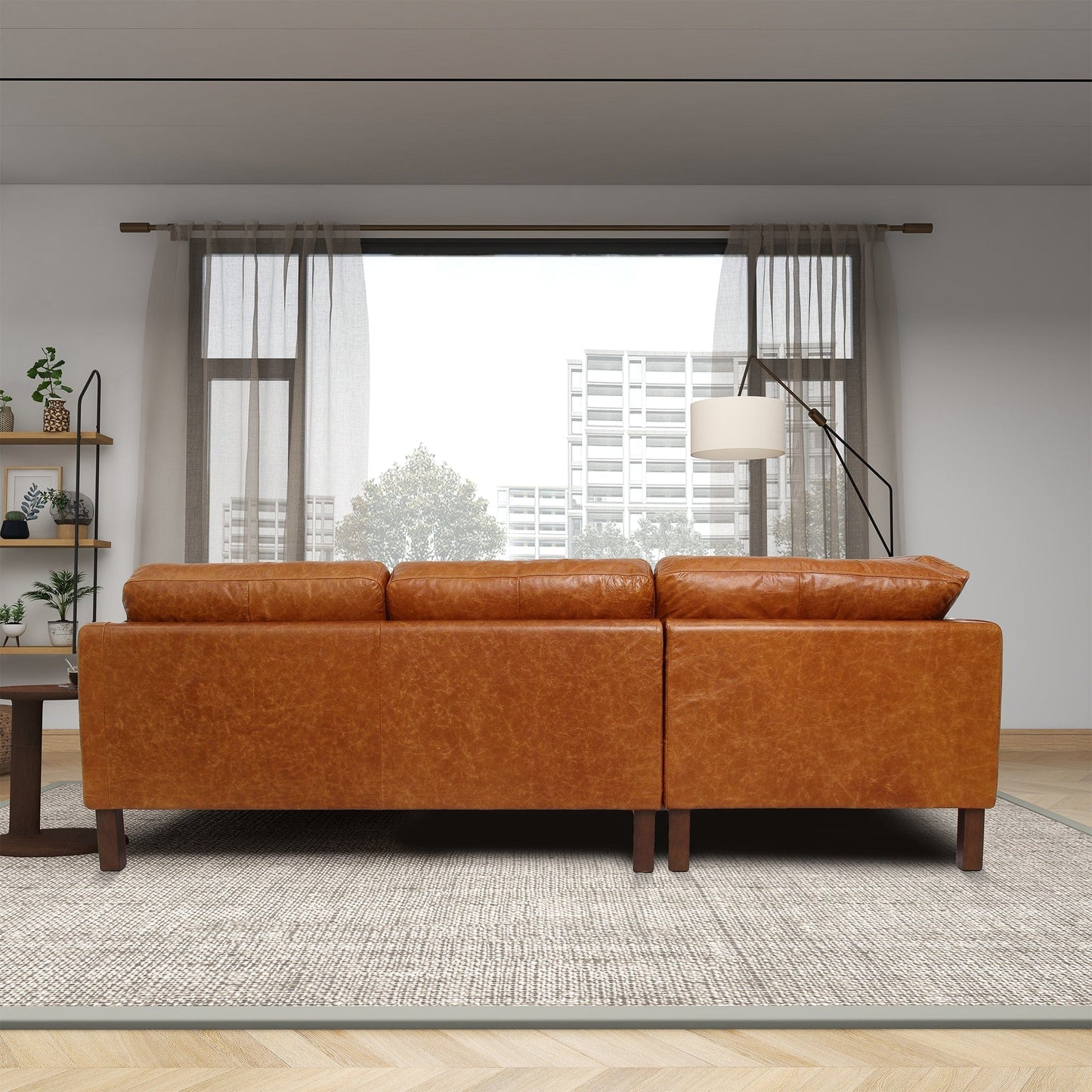 Ashcroft Juno Sectional Left Waxy Cognac Leather Sofa