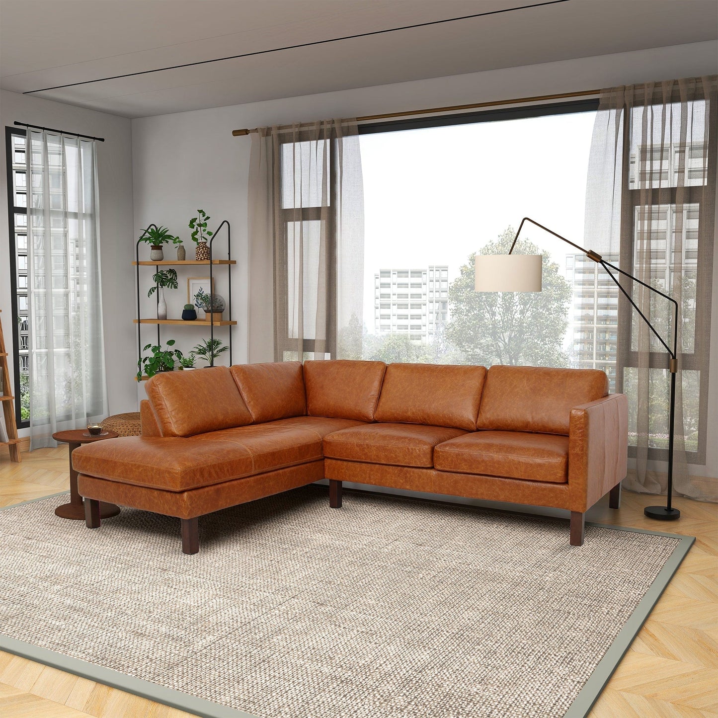 Ashcroft Juno Sectional Left Waxy Cognac Leather Sofa