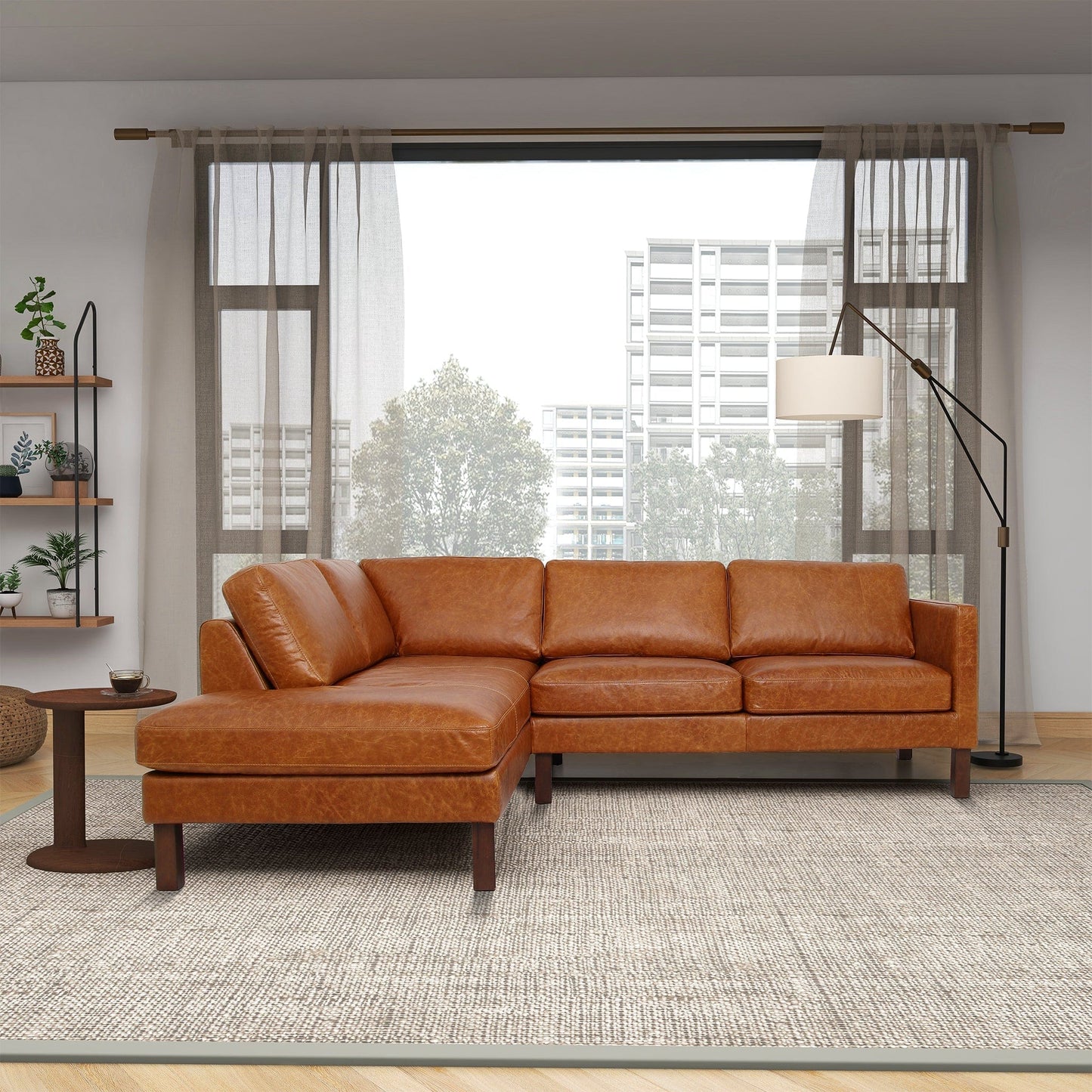 Ashcroft Juno Sectional Left Waxy Cognac Leather Sofa