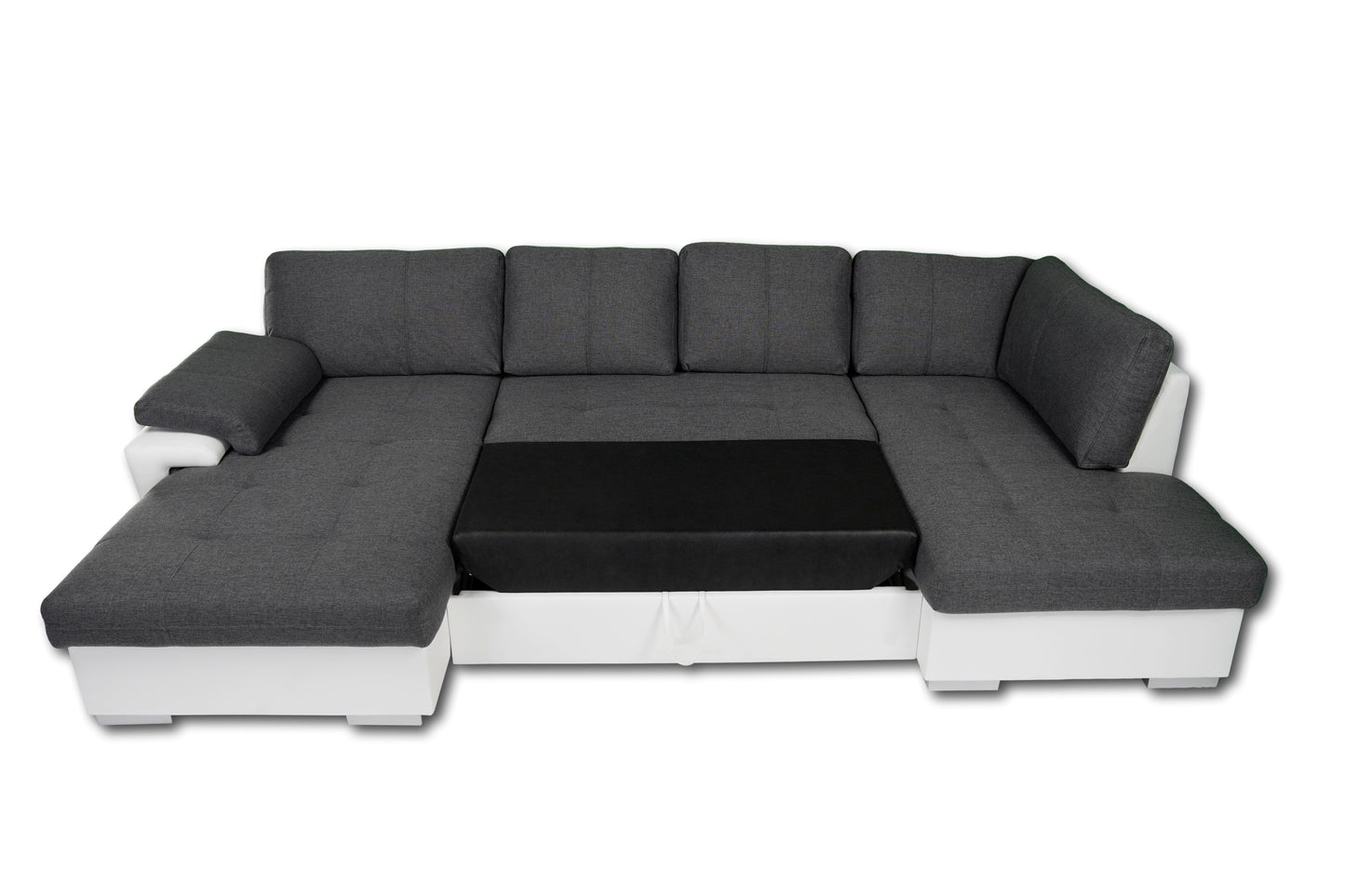TOKIO U-Shape Maxi Sectional Sleeper Sofa with Storage, Two-Toned Gray and White
