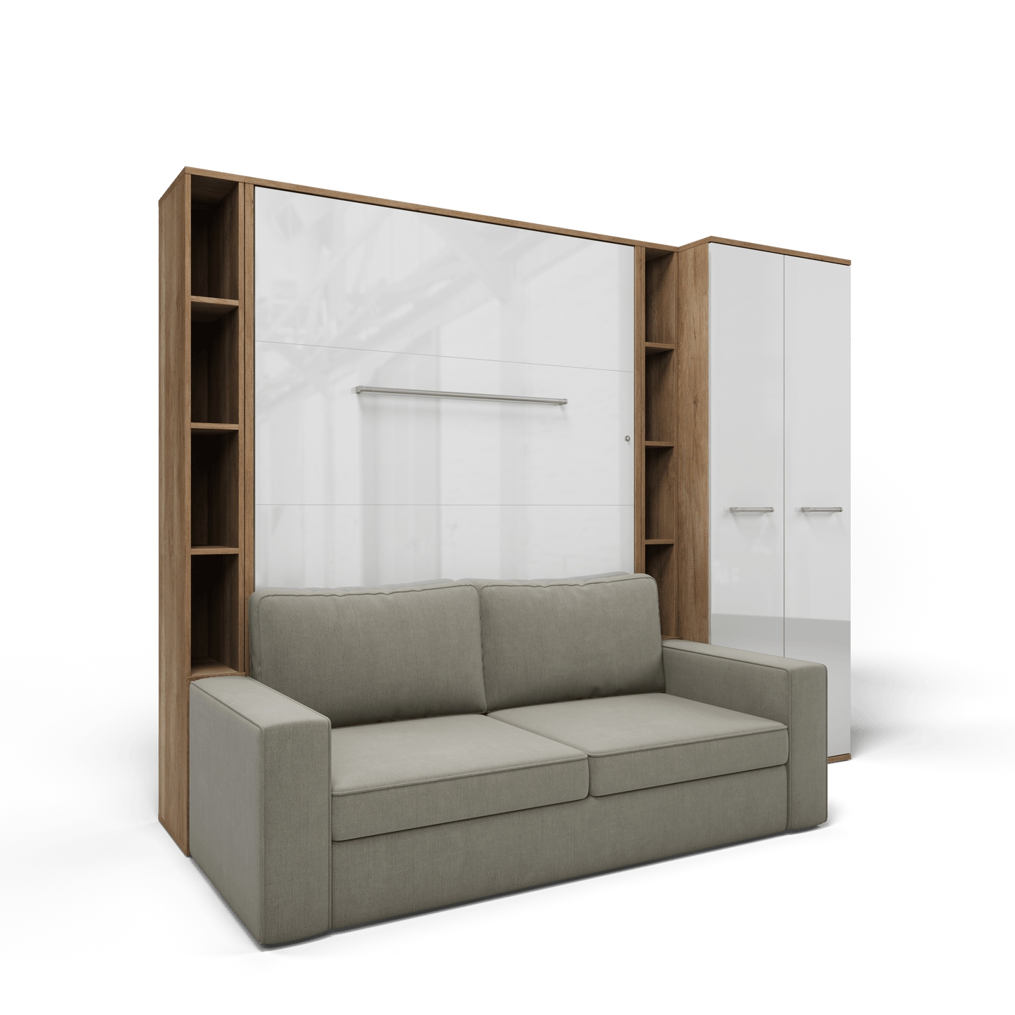 Maxima House Invento Vertical European FULL Size Sofa Murphy Bed with 2 Shelves and Wardrobe