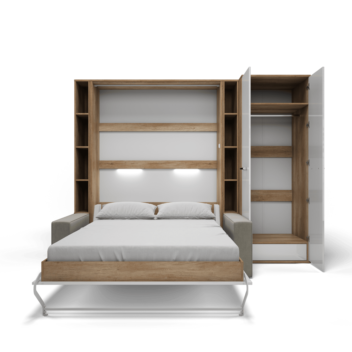 Maxima House Invento Vertical European FULL Size Sofa Murphy Bed with 2 Shelves and Wardrobe