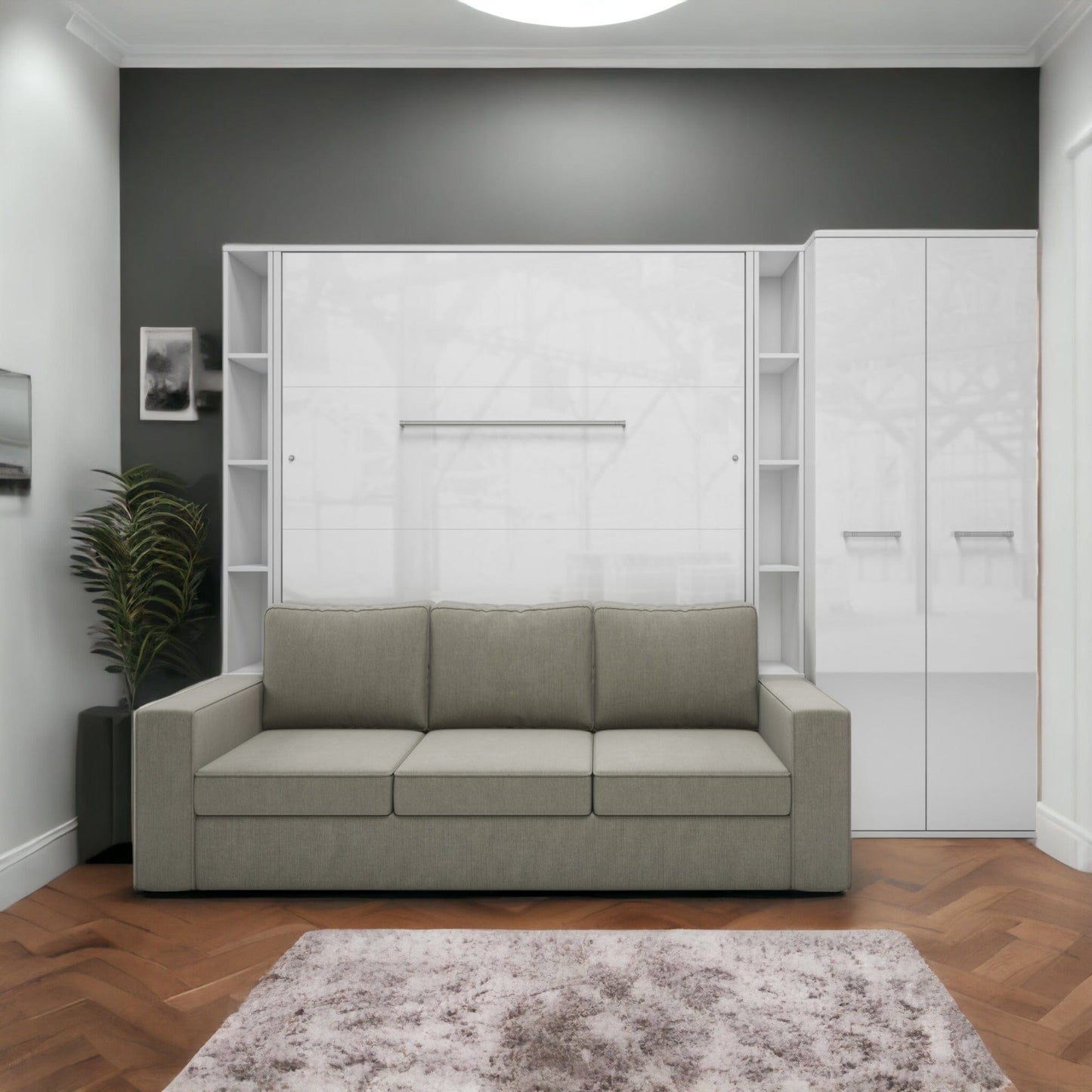 Maxima House Invento Vertical Queen Sofa Murphy Bed with 2 Cabinets and Wardrobe