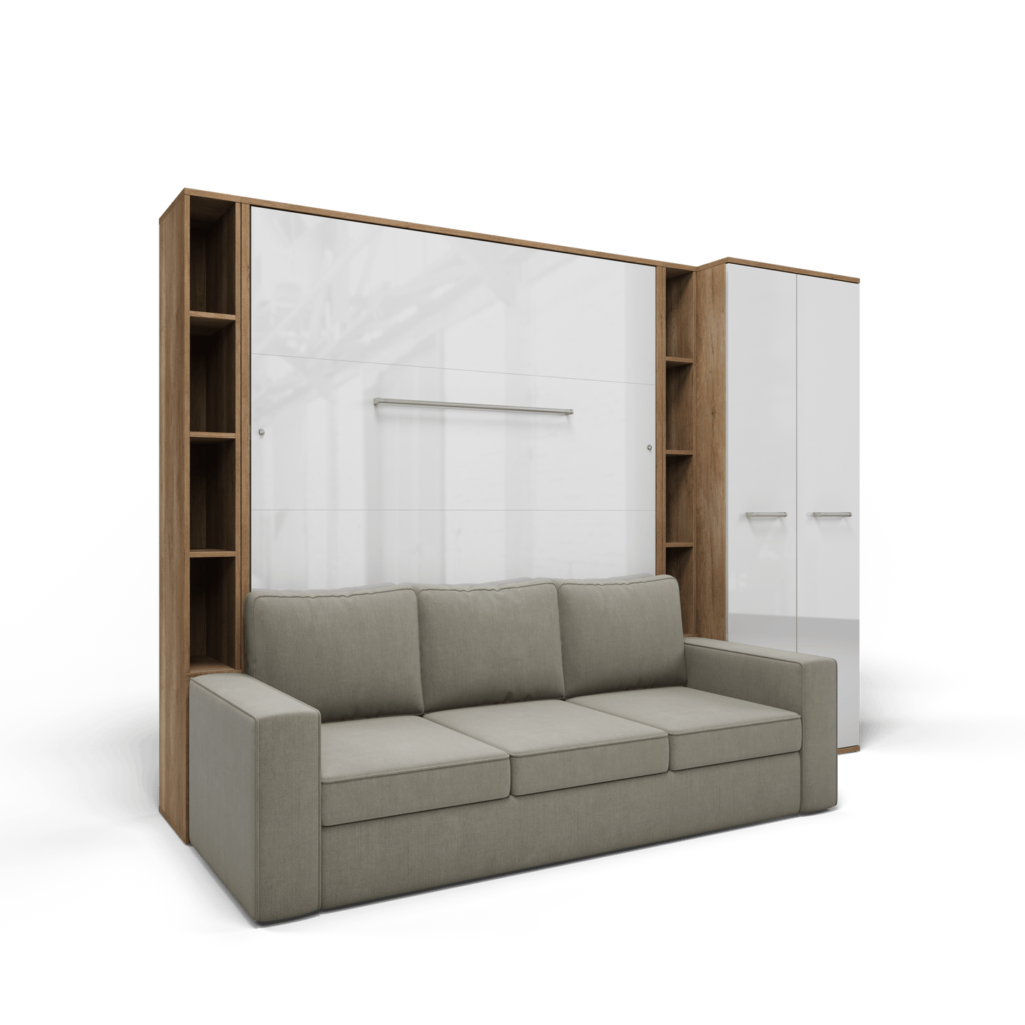 Maxima House Invento Vertical Queen Sofa Murphy Bed with 2 Cabinets and Wardrobe