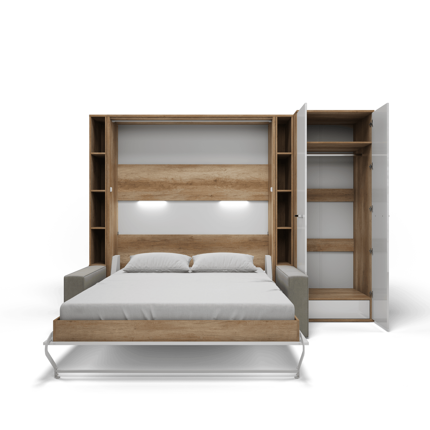 Maxima House Invento Vertical Queen Sofa Murphy Bed with 2 Cabinets and Wardrobe