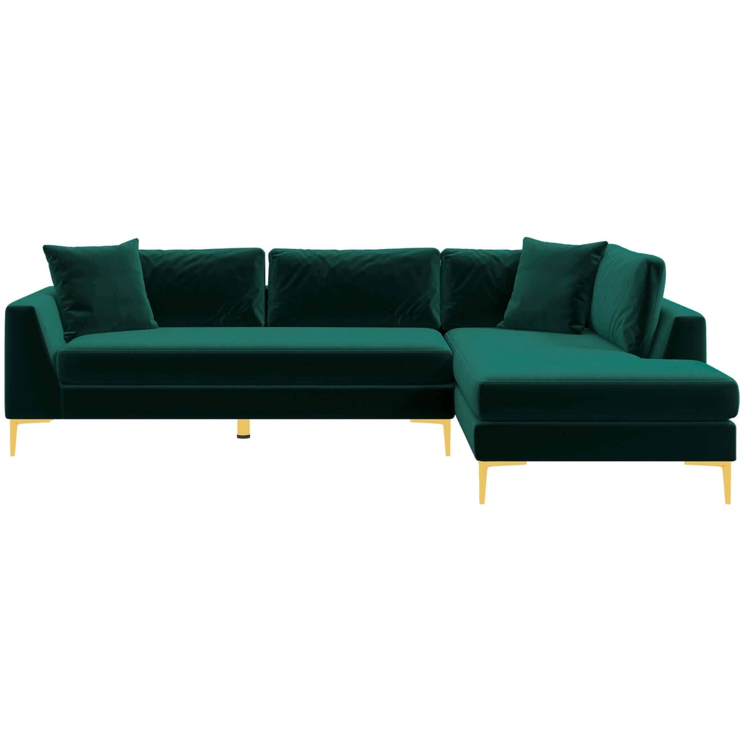 Ashcroft Mano L-Shaped Velvet Sectional Sofa In Green Right Facing
