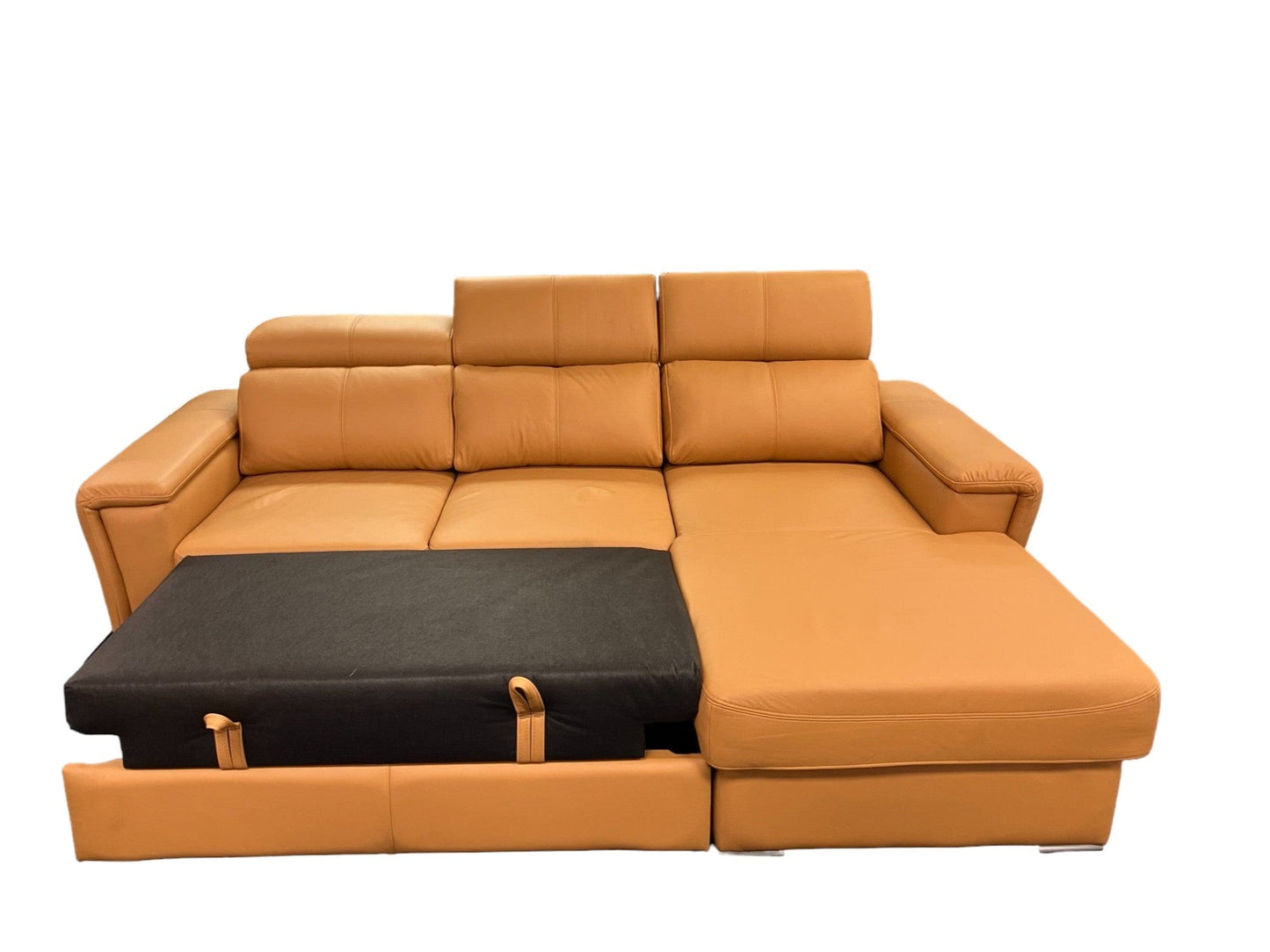 TROPIC Small Leather Sectional Sleeper Sofa, Brown