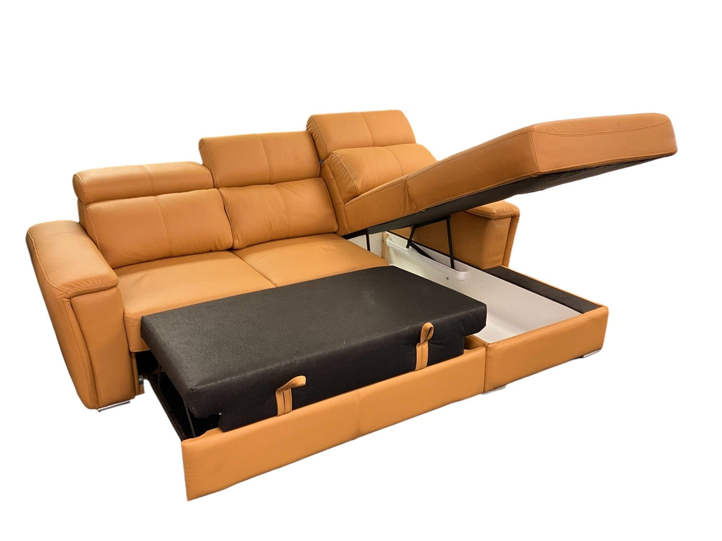 TROPIC Small Leather Sectional Sleeper Sofa, Brown