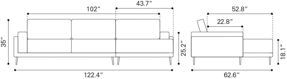 Zuo Mod Bliss RAF Chaise Sectional Sofa, Beige