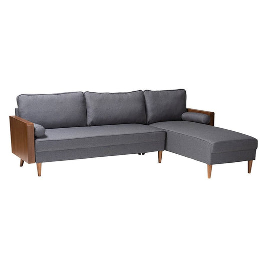 Baxton Mid-Century Grey Fabric and Wood Right Facing Sectional Sofa