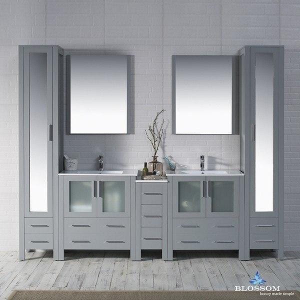 Blossom  Sydney 102 Inch Vanity Set with Mirror Linen Cabinet in Metal Grey