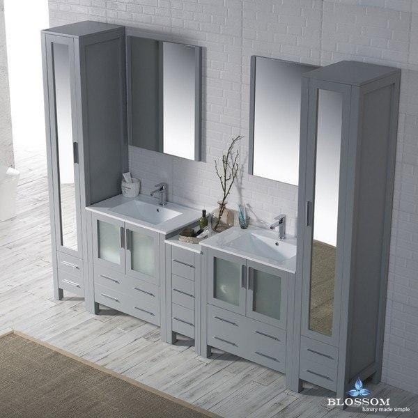 Blossom  Sydney 102 Inch Vanity Set with Mirror Linen Cabinet in Metal Grey