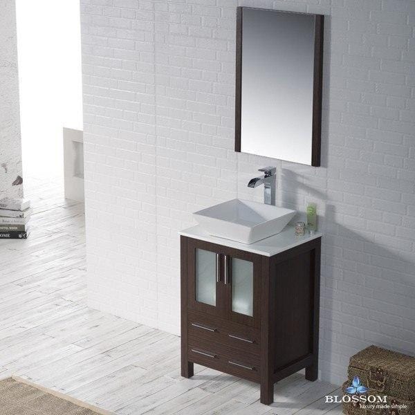 Blossom Sydney 24 Inch Vanity Set with Vessel Sink and Mirror in Wenge