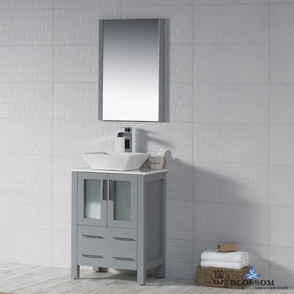 Blossom  Sydney 24 Inch Vanity Set with Vessel Sink and Mirror in Metal Grey