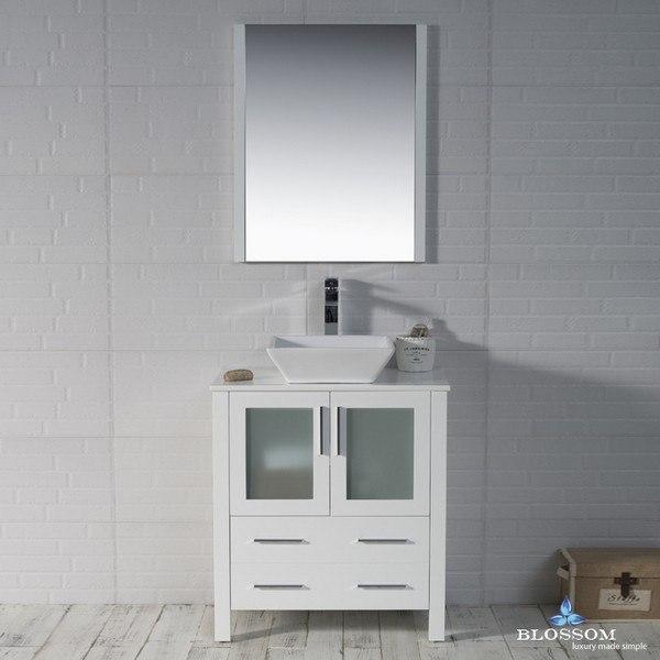 Blossom  Sydney 30 Inch Vanity Set with Vessel Sink and Mirror in Glossy White