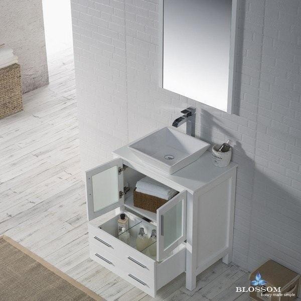 Blossom  Sydney 30 Inch Vanity Set with Vessel Sink and Mirror in Glossy White