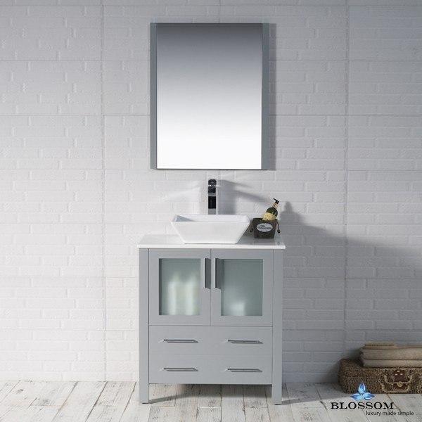 Blossom  Sydney 30 Inch Vanity Set with Vessel Sink and Mirror in Metal Grey