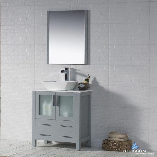 Blossom  Sydney 30 Inch Vanity Set with Vessel Sink and Mirror in Metal Grey