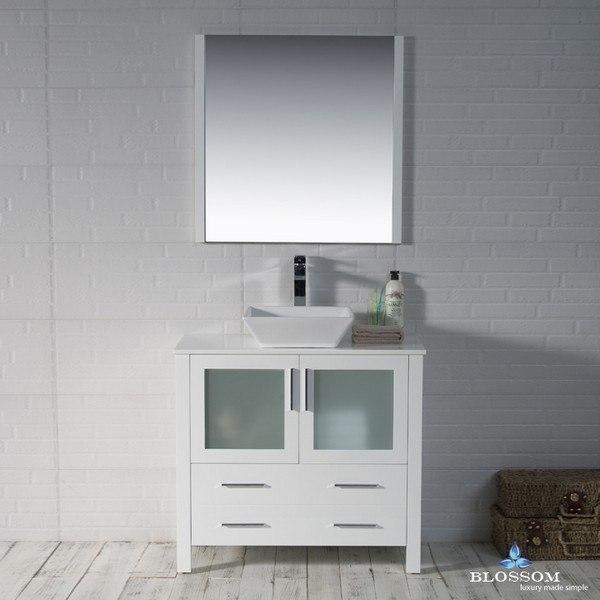 Blossom  Sydney 36 Inch Vanity Set with Vessel Sink and Mirror in Glossy White