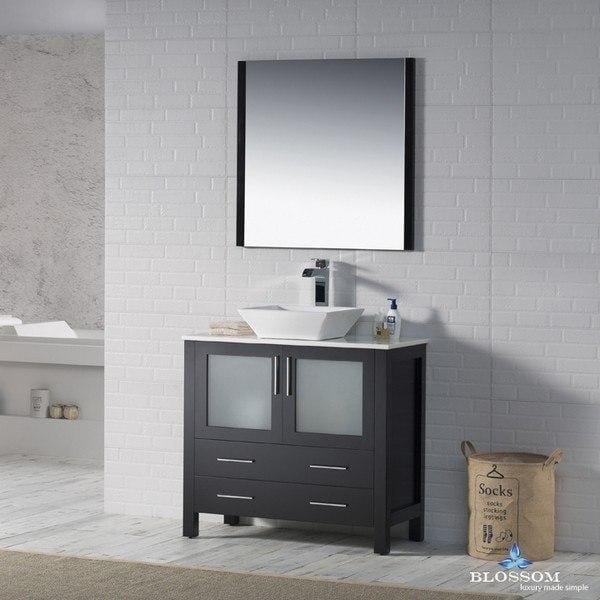 Blossom  Sydney 36 Inch Vanity Set with Vessel Sink and Mirror in Espresso
