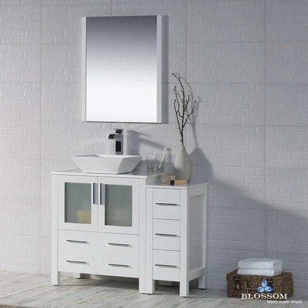 Blossom  Sydney 42 Inch Vanity Set with Vessel Sink and Side Cabinet in Glossy White