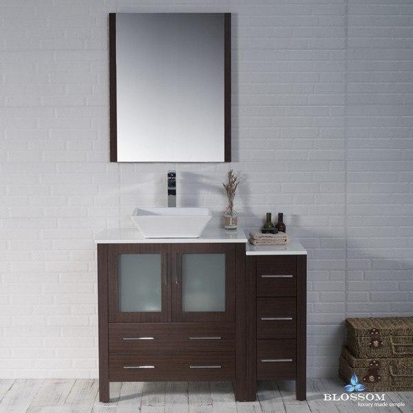 Blossom  Sydney 42 Inch Vanity Set with Vessel Sink and Side Cabinet in Wenge