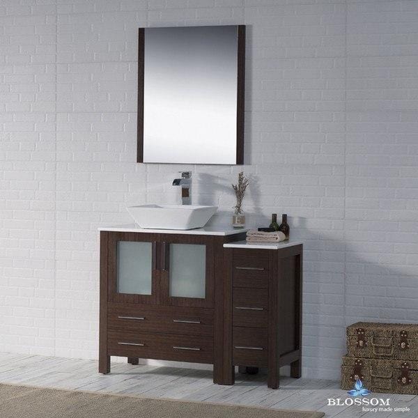 Blossom  Sydney 42 Inch Vanity Set with Vessel Sink and Side Cabinet in Wenge