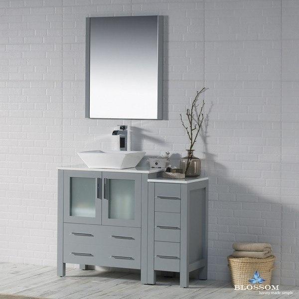 Blossom  Sydney 42 Inch Vanity Set with Vessel Sink and Side Cabinet in Metal Grey