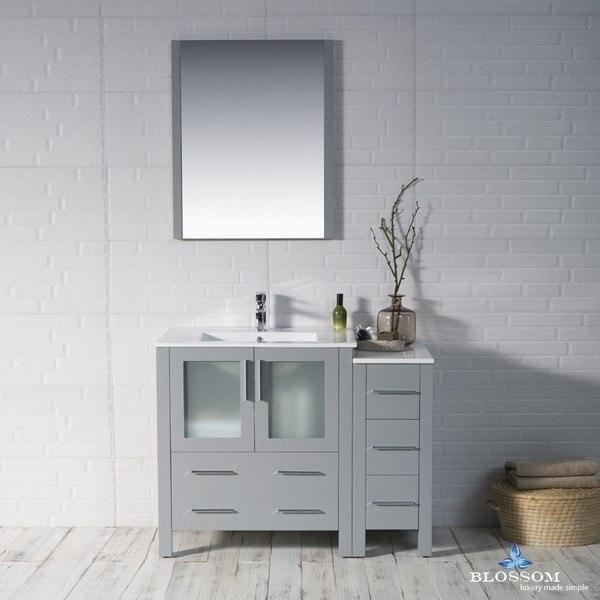 Blossom Sydney 42 Inch Vanity Set with Side Cabinet in Metal Grey