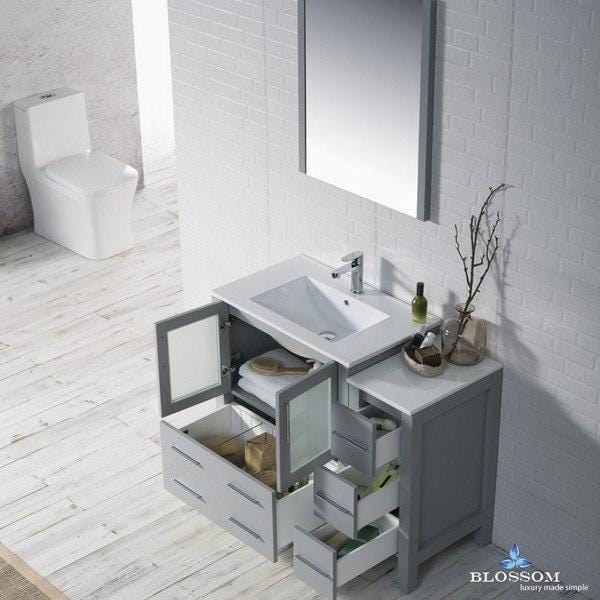 Blossom Sydney 42 Inch Vanity Set with Side Cabinet in Metal Grey