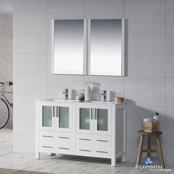 Blossom Sydney 48 Inch Double Vanity Set with Mirrors in Glossy White