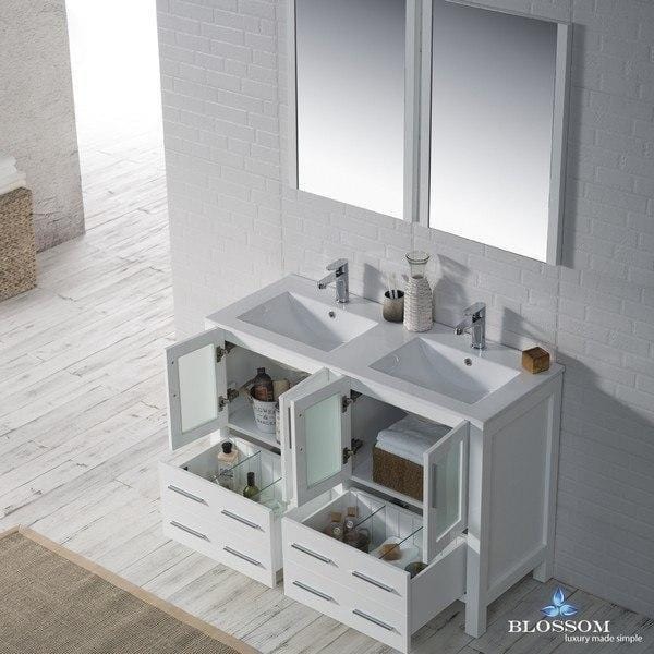 Blossom Sydney 48 Inch Double Vanity Set with Mirrors in Glossy White