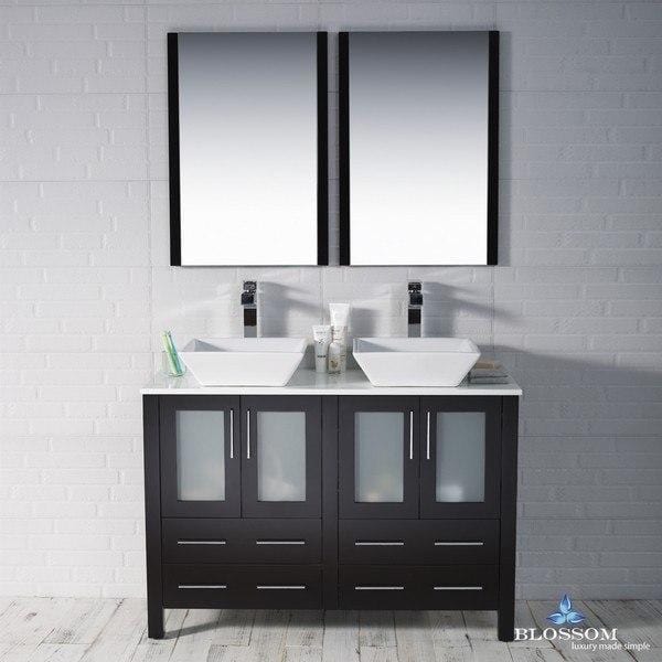 Blossom  Sydney 48 Inch Double Vanity Set with Vessel Sinks and Mirrors in Espresso