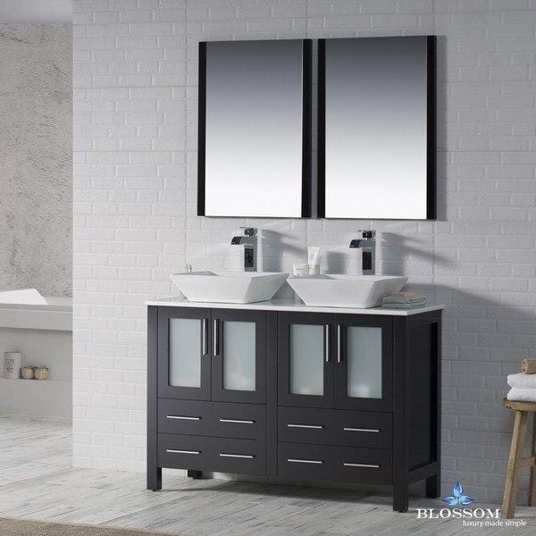 Blossom  Sydney 48 Inch Double Vanity Set with Vessel Sinks and Mirrors in Espresso