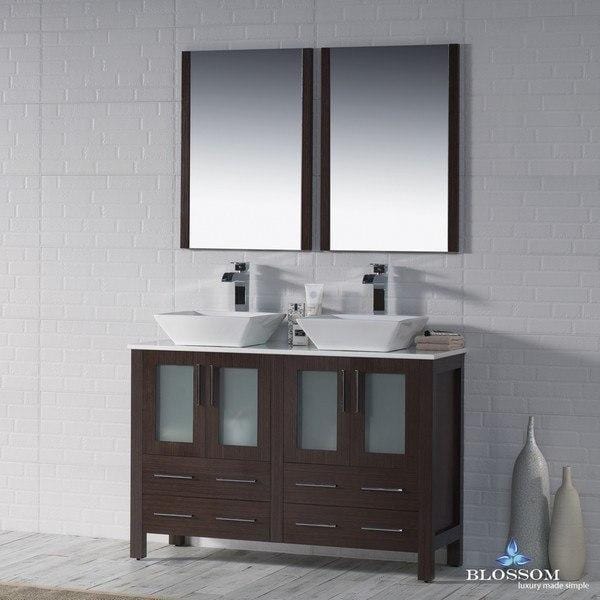 Blossom  Sydney 48 Inch Double Vanity Set with Vessel Sinks and Mirrors in Wenge