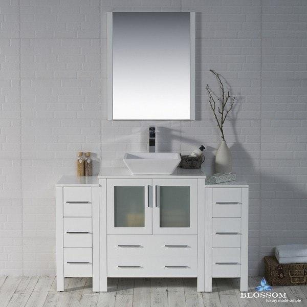Blossom  Sydney 54 Inch Vanity Set with Vessel Sink and Double Side Cabinets in Glossy White